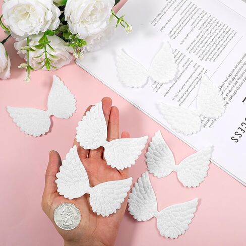 40 Pcs Angel Wings for Crafts Glitter Fabric Cute Small Fabric Angel Wings Patches White Embossed Wing Patches Sequined Applique Sew on Doll DIY Backpack Patch Clothing in Saudi Arabia