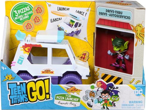 DC Comics Teen Titans Go! T-Car Pizza Launcher, Beast Boy Action Figure Set with Interactive Features, Kids Toys for Boys and Girls 4 and Up in Saudi Arabia