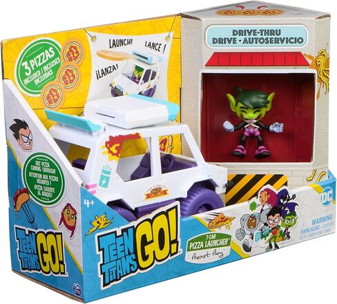 DC Comics Teen Titans Go! T-Car Pizza Launcher, Beast Boy Action Figure Set with Interactive Features, Kids Toys for Boys and Girls 4 and Up in Saudi Arabia