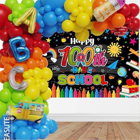 Mocsicka 100th Day of School Backdrop Banner Kids Classroom 100 Days of School Decorations Photography Background Party Supplies 70.8 x 43.3 Inch in Saudi Arabia