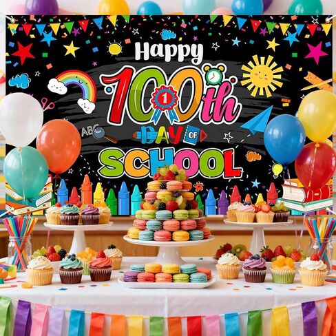 Mocsicka 100th Day of School Backdrop Banner Kids Classroom 100 Days of School Decorations Photography Background Party Supplies 70.8 x 43.3 Inch in Saudi Arabia