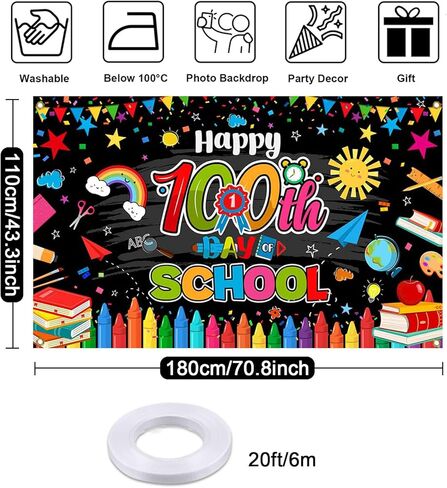 Mocsicka 100th Day of School Backdrop Banner Kids Classroom 100 Days of School Decorations Photography Background Party Supplies 70.8 x 43.3 Inch in Saudi Arabia
