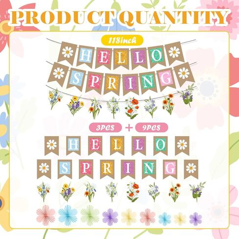 Hello Spring Party Decorations Include Flowers Hello Spring Banners Hanging Paper Fans Spring Theme Party Supplies in Saudi Arabia