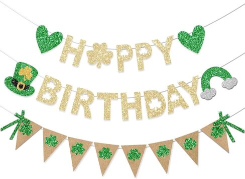 St Patricks Birthday Banner Decorations Gold Glitter St. Patrick's Day Party Green Shamrock Triangle Pennant for Home Happy Birthday Party Decorations Lucky One 1st in Saudi Arabia