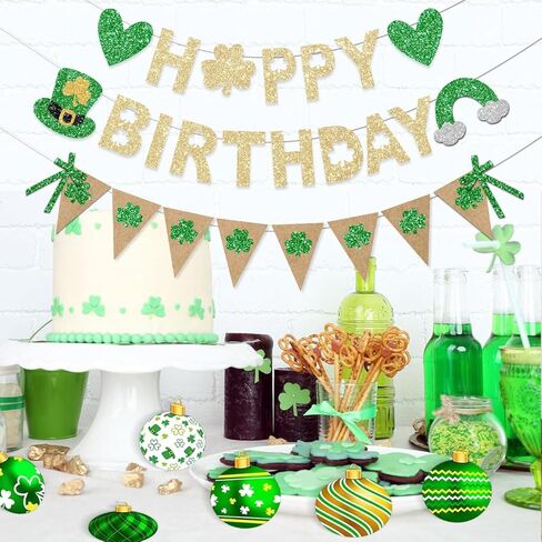 St Patricks Birthday Banner Decorations Gold Glitter St. Patrick's Day Party Green Shamrock Triangle Pennant for Home Happy Birthday Party Decorations Lucky One 1st in Saudi Arabia
