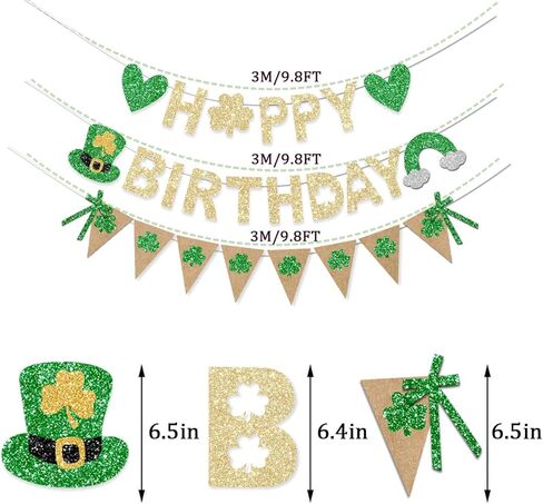 St Patricks Birthday Banner Decorations Gold Glitter St. Patrick's Day Party Green Shamrock Triangle Pennant for Home Happy Birthday Party Decorations Lucky One 1st in Saudi Arabia