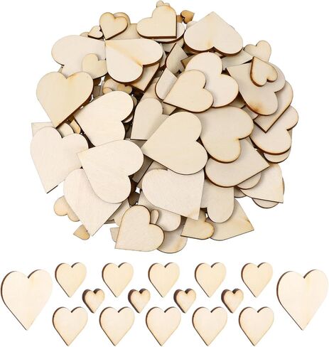 200Pcs Wooden Hearts for Crafts, 0.39/0.78/1.18/1.57in Small Wood Hearts Cutout Slices Blank Heart Shapes Sign Tags for Valentines Wedding Christmas Birthday Decorations in Saudi Arabia