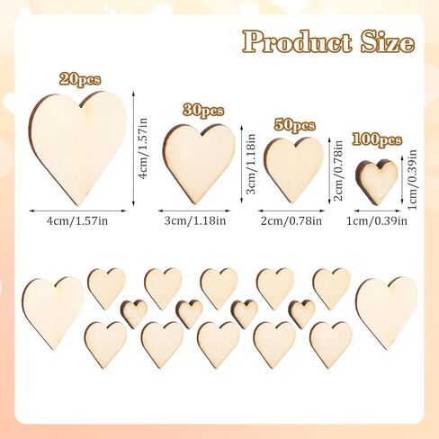 200Pcs Wooden Hearts for Crafts, 0.39/0.78/1.18/1.57in Small Wood Hearts Cutout Slices Blank Heart Shapes Sign Tags for Valentines Wedding Christmas Birthday Decorations in Saudi Arabia