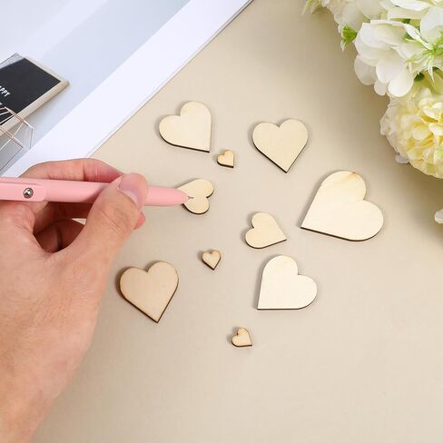 200Pcs Wooden Hearts for Crafts, 0.39/0.78/1.18/1.57in Small Wood Hearts Cutout Slices Blank Heart Shapes Sign Tags for Valentines Wedding Christmas Birthday Decorations in Saudi Arabia