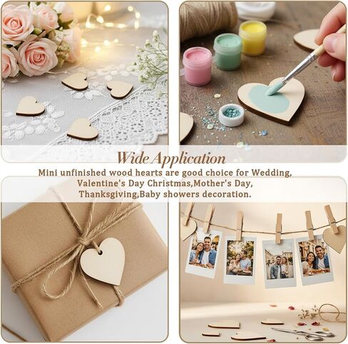 200Pcs Wooden Hearts for Crafts, 0.39/0.78/1.18/1.57in Small Wood Hearts Cutout Slices Blank Heart Shapes Sign Tags for Valentines Wedding Christmas Birthday Decorations in Saudi Arabia