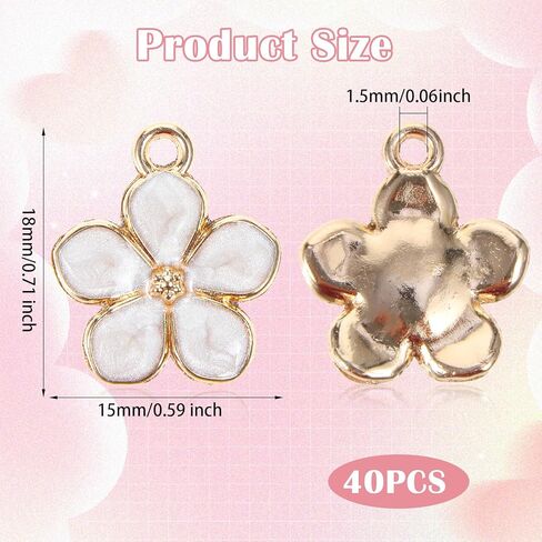 40 Pcs Small Flower Enamel Charms, Gold Plated Enamels Cherry Blossoms Decor Small Flower Charms for DIY Crafts Bracelets Necklaces Earrings Purse Keychains Handmade Gifts Accessories in Saudi Arabia