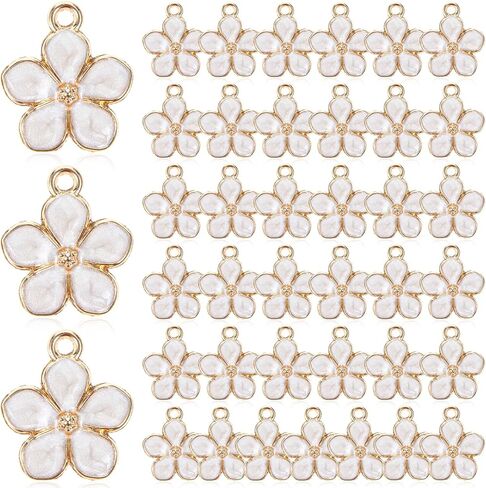 40 Pcs Small Flower Enamel Charms, Gold Plated Enamels Cherry Blossoms Decor Small Flower Charms for DIY Crafts Bracelets Necklaces Earrings Purse Keychains Handmade Gifts Accessories in Saudi Arabia