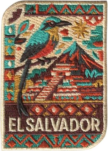 Vagabond Heart El Salvador Patch - San Salvador Iron On Travel Badge - Torogoz and Mayan Ruins Souvenir in Saudi Arabia