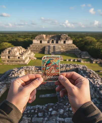 Vagabond Heart El Salvador Patch - San Salvador Iron On Travel Badge - Torogoz and Mayan Ruins Souvenir in Saudi Arabia