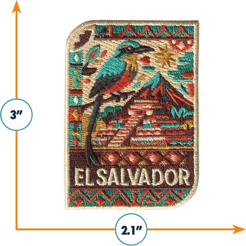 Vagabond Heart El Salvador Patch - San Salvador Iron On Travel Badge - Torogoz and Mayan Ruins Souvenir in Saudi Arabia