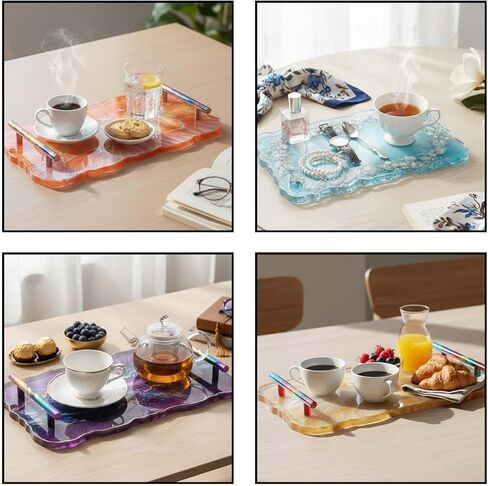 Geode Agate Silicone Tray Mold with Silicone Handles and Resin Casting Mold for DIY Faux Agate Serving Tray, Epoxy Resin Art, Home Décor Crafts & Handmade Gifts (Set 2) in Saudi Arabia