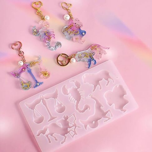 104pcs Resin Molds Keychain Silicone Molds Zodiac Sign Epoxy Casting Mold 12 Constellation Jewelry Making Molds Astrology Horoscope with 24pcs Tassels, 24pcs Keychain Rings (104PCS) in Saudi Arabia