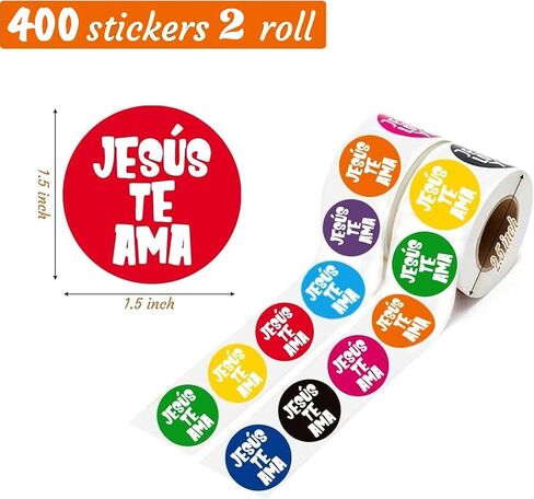 Spanish Jesus Love You Stickers - 400 Pcs Roll, Christian Religious Self-Adhesive Stickers for Gift Wrapping, Bullet Journal, Church Events, Crafts in Saudi Arabia