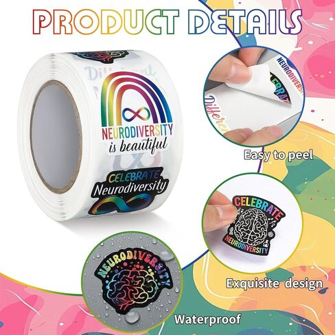 Tinlade 1000pcs ملصقات التنوع العصبي علم الأعصاب الكرتون للماء الفينيل ملصق الدماغ الصحة العقلية التوحد ملصق زجاجة ماء الكمبيوتر المحمول لحفلة عيد ميلاد تفضل أسبوع التنوع العصبي in Saudi Arabia