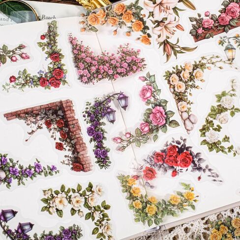 180pcs Courtyard Corner Flower Stickers for Scrapbooking Journaling Vintage Flowers Self-Adhesive Scrapbook Stickers Aesthetic Floral Sticker Pack Scrapbook Kit Junk Journal Supplies in Kuwait