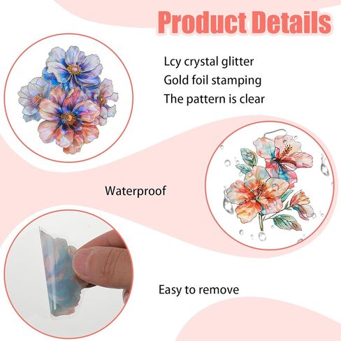 30Pcs Glitter Sparkly Flower Stickers - Bling Stickers for Stamping Handmade Work DIY Craft, Floral Sticker for Scrapbook Collage Journal, Phone Case, Luggage, Bottle in Saudi Arabia