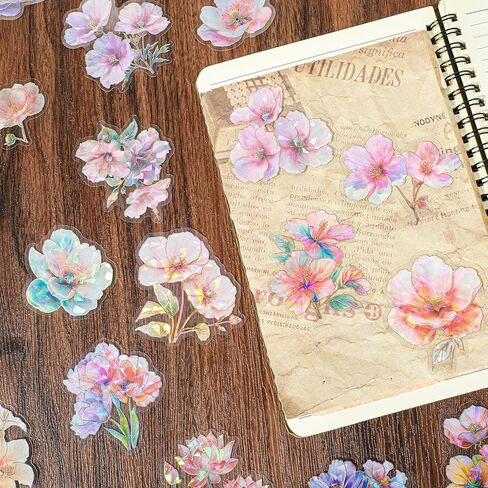 30Pcs Glitter Sparkly Flower Stickers - Bling Stickers for Stamping Handmade Work DIY Craft, Floral Sticker for Scrapbook Collage Journal, Phone Case, Luggage, Bottle in Saudi Arabia