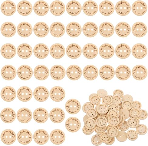 50 Pcs Wooden Handmade with Love Buttons Crafts Assorted Buttons 2 Holes Round Sewing Button Letter Wooden Button for Gift Giving Crochet Knitting Craft Projects Scrapbook Clothing Hats (20mm) in Saudi Arabia