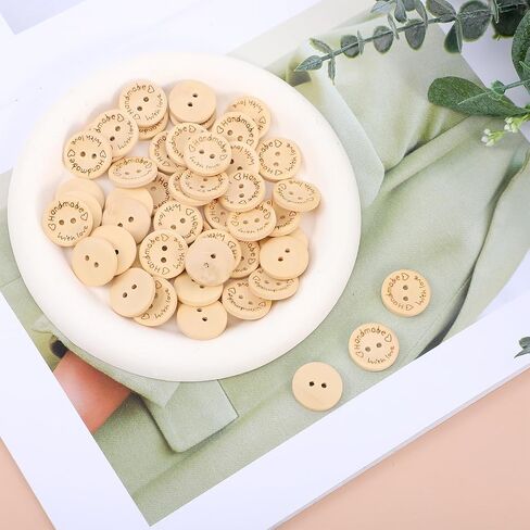 50 Pcs Wooden Handmade with Love Buttons Crafts Assorted Buttons 2 Holes Round Sewing Button Letter Wooden Button for Gift Giving Crochet Knitting Craft Projects Scrapbook Clothing Hats (20mm) in Saudi Arabia