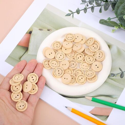 50 Pcs Wooden Handmade with Love Buttons Crafts Assorted Buttons 2 Holes Round Sewing Button Letter Wooden Button for Gift Giving Crochet Knitting Craft Projects Scrapbook Clothing Hats (20mm) in Saudi Arabia