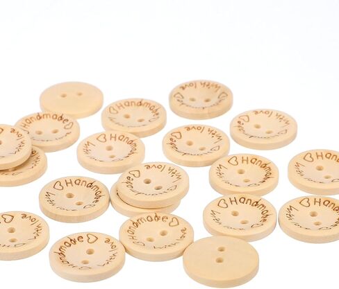 50 Pcs Wooden Handmade with Love Buttons Crafts Assorted Buttons 2 Holes Round Sewing Button Letter Wooden Button for Gift Giving Crochet Knitting Craft Projects Scrapbook Clothing Hats (20mm) in Saudi Arabia