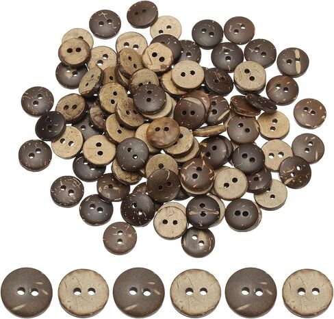 Natural Coconut Shell Buttons, 2 Holes Wooden Buttons - Fitting for (Sewing - DIY Crafts - Decorations - Shirt Clothing) 100 Pcs & 10 mm & Brown in Saudi Arabia