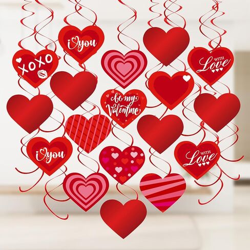 Valentine's Day Decorations-40 Pcs Hanging Swirls, Red Conversation Hearts Cards and Foil Double Swirls - Ceiling Hanging Decor for Valentine Party, Classroom, Home in Kuwait