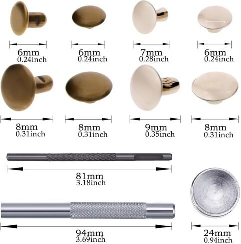 120 Set New Leather Rivets Single Cap Rivets Tubular Metal Studs with Fixing Tool Kit for Leather Craft Repairing in Saudi Arabia