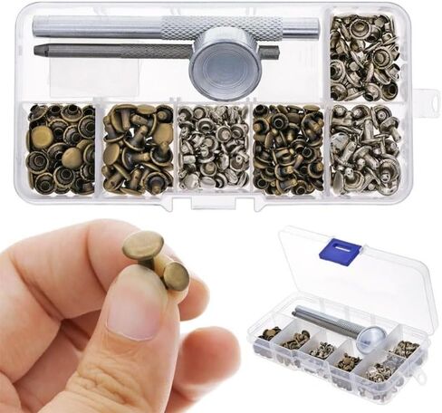 120 Set New Leather Rivets Single Cap Rivets Tubular Metal Studs with Fixing Tool Kit for Leather Craft Repairing in Saudi Arabia