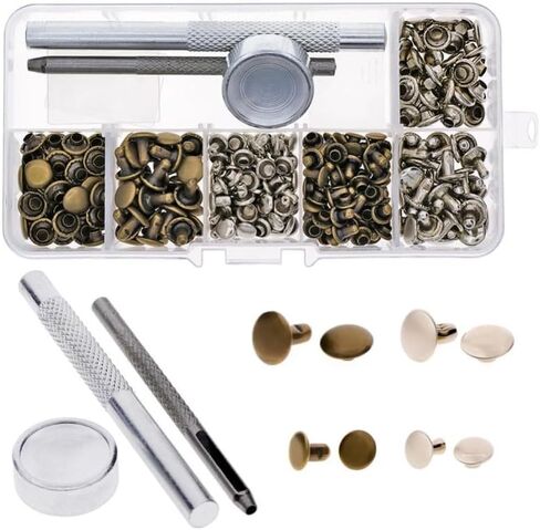 120 Set New Leather Rivets Single Cap Rivets Tubular Metal Studs with Fixing Tool Kit for Leather Craft Repairing in Saudi Arabia