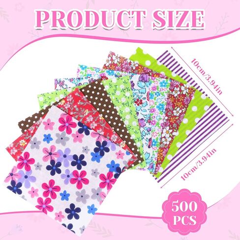 500 Pcs Cotton Fabric Squares, 4 X 4 Inch Precut Fabric Squares Printed Quilt Square Material Cotton Craft Fabrics Bundle DIY Sewing Quarters Bundle for Sewing Scrapbooking Quilting Craft Patchwork in Saudi Arabia