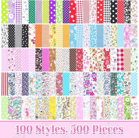 500 Pcs Cotton Fabric Squares, 4 X 4 Inch Precut Fabric Squares Printed Quilt Square Material Cotton Craft Fabrics Bundle DIY Sewing Quarters Bundle for Sewing Scrapbooking Quilting Craft Patchwork in Saudi Arabia