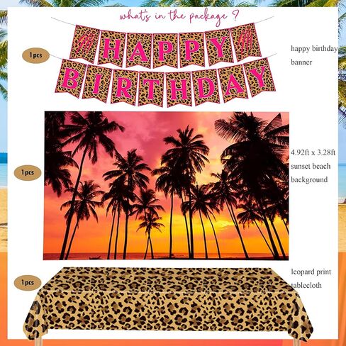 Jersey Shore Themed Birthday Party Decorations, Tropical Beach Background, Cheetah Happy Birthday Banner, Cheetah Tablecloth, Karma Balloons, Fun Party Decor in Saudi Arabia