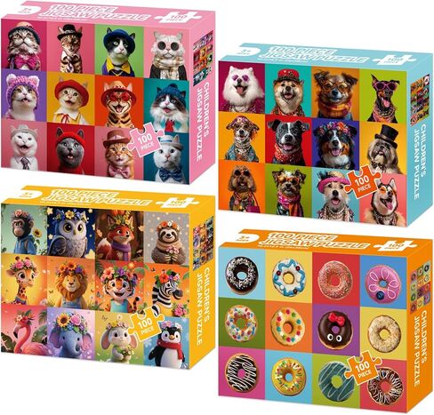 100 قطعة ألغاز للأطفال الذين تتراوح أعمارهم بين 4-6 و6-8 و8-10، 4 عبوات من الحيوانات اللطيفة والكلاب والقطط والكعك للأطفال الذين تتراوح أعمارهم بين 3-5 و4-6 و5-8، و100 قطعة ألغاز كبيرة للبالغين وكبار السن، هدية ألغاز تعليمية (15x10 بوصة) in Kuwait