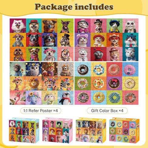 100 قطعة ألغاز للأطفال الذين تتراوح أعمارهم بين 4-6 و6-8 و8-10، 4 عبوات من الحيوانات اللطيفة والكلاب والقطط والكعك للأطفال الذين تتراوح أعمارهم بين 3-5 و4-6 و5-8، و100 قطعة ألغاز كبيرة للبالغين وكبار السن، هدية ألغاز تعليمية (15x10 بوصة) in Kuwait