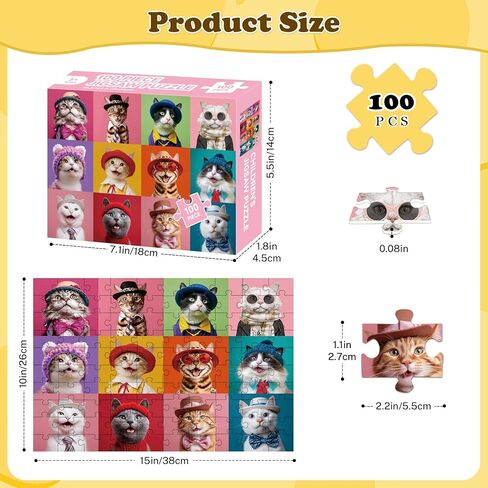 100 قطعة ألغاز للأطفال الذين تتراوح أعمارهم بين 4-6 و6-8 و8-10، 4 عبوات من الحيوانات اللطيفة والكلاب والقطط والكعك للأطفال الذين تتراوح أعمارهم بين 3-5 و4-6 و5-8، و100 قطعة ألغاز كبيرة للبالغين وكبار السن، هدية ألغاز تعليمية (15x10 بوصة) in Kuwait