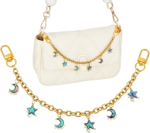 PH PandaHall قطعة واحدة من حقيبة Paua Shell Star Moon Bag Charms سلاسل حقائب مزخرفة ذهبية، مقاس 10.7 بوصة سحر محفظة ذات طابع المحيط لحقيبة اليد وحقائب الكتف وحقائب اليد ومحفظة القابض in Kuwait