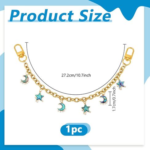 PH PandaHall قطعة واحدة من حقيبة Paua Shell Star Moon Bag Charms سلاسل حقائب مزخرفة ذهبية، مقاس 10.7 بوصة سحر محفظة ذات طابع المحيط لحقيبة اليد وحقائب الكتف وحقائب اليد ومحفظة القابض in Kuwait