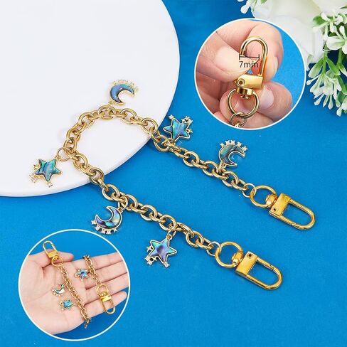 PH PandaHall قطعة واحدة من حقيبة Paua Shell Star Moon Bag Charms سلاسل حقائب مزخرفة ذهبية، مقاس 10.7 بوصة سحر محفظة ذات طابع المحيط لحقيبة اليد وحقائب الكتف وحقائب اليد ومحفظة القابض in Kuwait