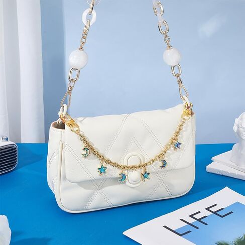 PH PandaHall قطعة واحدة من حقيبة Paua Shell Star Moon Bag Charms سلاسل حقائب مزخرفة ذهبية، مقاس 10.7 بوصة سحر محفظة ذات طابع المحيط لحقيبة اليد وحقائب الكتف وحقائب اليد ومحفظة القابض in Kuwait