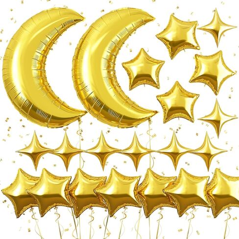 Moon and Star Balloons Gold,Star Foil Balloons Large Foil Balloons with Four Angle Stars Balloons for Baby Shower Christmas Bridal Anniversary Engagement Wedding Birthday Party Decoration in Saudi Arabia