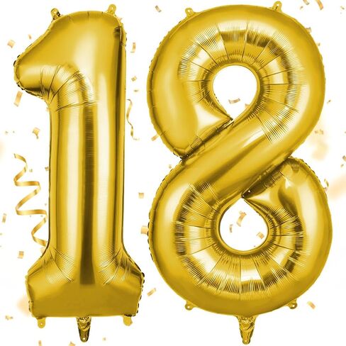 بالون ذهبي رقم 18 مقاس 40 بوصة لتزيين عيد الميلاد الثامن عشر، بالونات عيد ميلاد كبيرة من رقائق معدنية رقم 1 و8 بالونات تضخيم ذاتي للأولاد والبنات والرجال والنساء وأعياد الميلاد وديكورات حفلات الذكرى السنوية in Kuwait