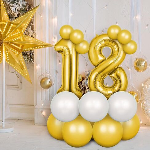 بالون ذهبي رقم 18 مقاس 40 بوصة لتزيين عيد الميلاد الثامن عشر، بالونات عيد ميلاد كبيرة من رقائق معدنية رقم 1 و8 بالونات تضخيم ذاتي للأولاد والبنات والرجال والنساء وأعياد الميلاد وديكورات حفلات الذكرى السنوية in Kuwait