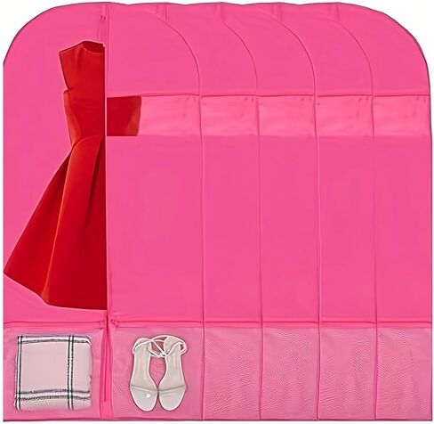 Kernorv Garment Bags Dance Costume Bags,51" Breathable Dance Dress Bag with 2 Zipper Mesh Pockets and Clear Window for Dance Costumes, Storage or Travel (5 Pack,Pink) in Saudi Arabia
