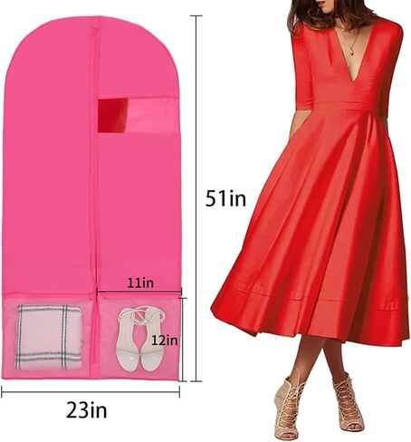 Kernorv Garment Bags Dance Costume Bags,51" Breathable Dance Dress Bag with 2 Zipper Mesh Pockets and Clear Window for Dance Costumes, Storage or Travel (5 Pack,Pink) in Saudi Arabia